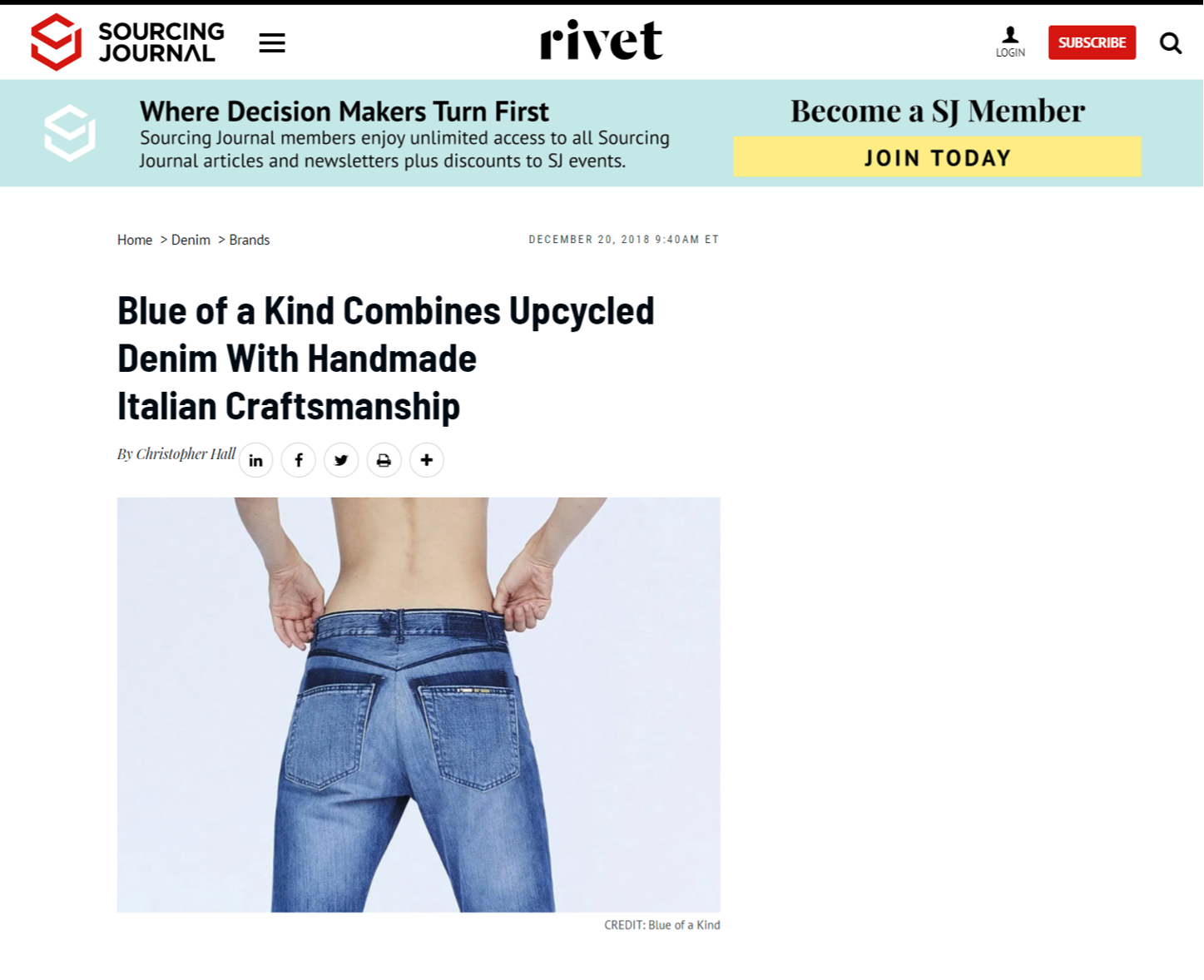 Sourcingjournal.com Rivet - Blue of a Kind Combines Upcycled Denim With Handmade Italian Craftsmanship