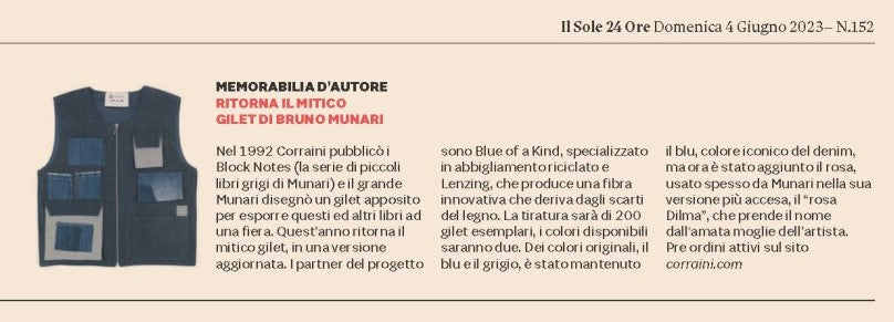 Il sole24ore - Ritorna il mitico gilet di bruno munari