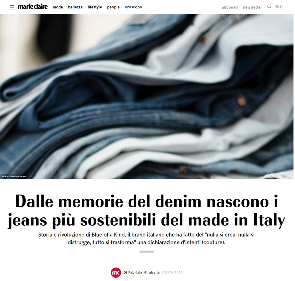 Marie Claire - Dalle memorie del denim nascono i jeans più sostenibili del made in Italy