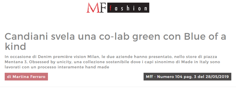 MF Fashion - Candiani svela una co-lab green con Blue of a kind
