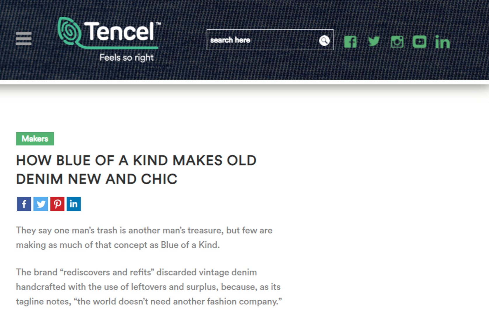 Tencel.com - How Blue of a Kind makes old denim new and chic