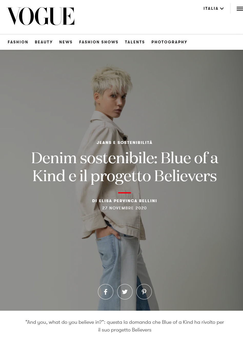 Vogue.it - Denim sostenibile: Blue of a Kind e il progetto believers