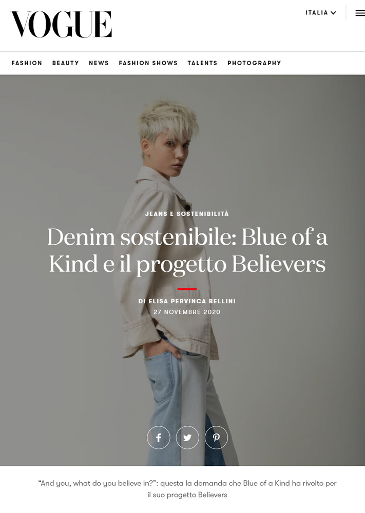 Vogue Denim sostenibile Blue of a Kind e il progetto Believers