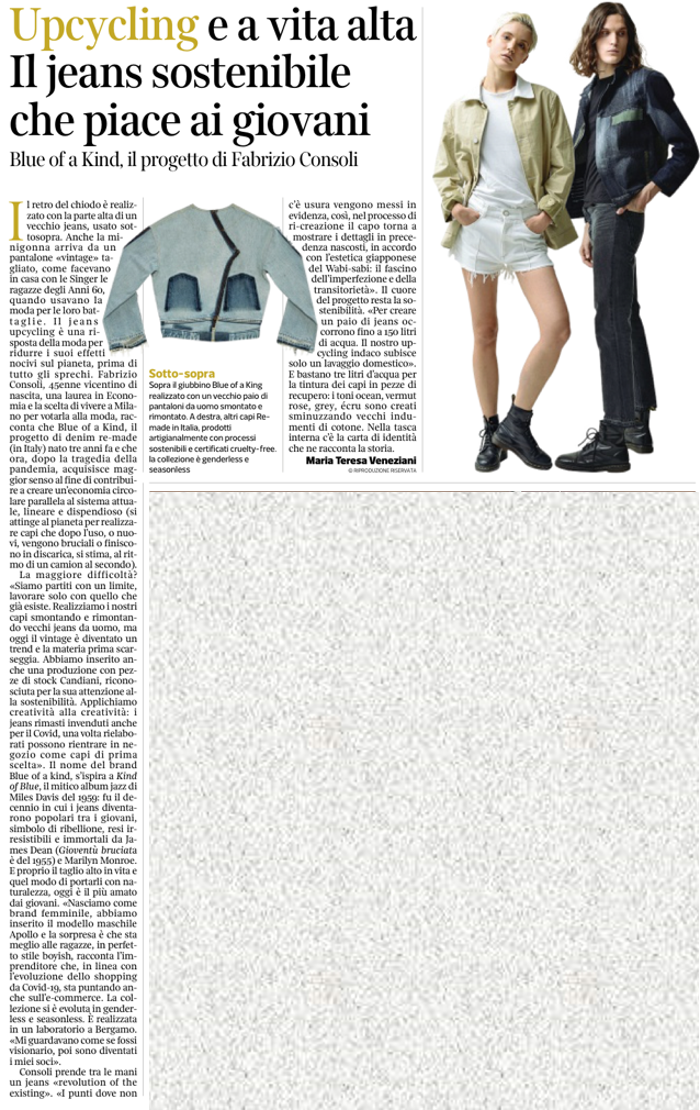 Corriere della Sera - Upcycling e a vita alta. Il jeans sostenibile che piace ai giovani.