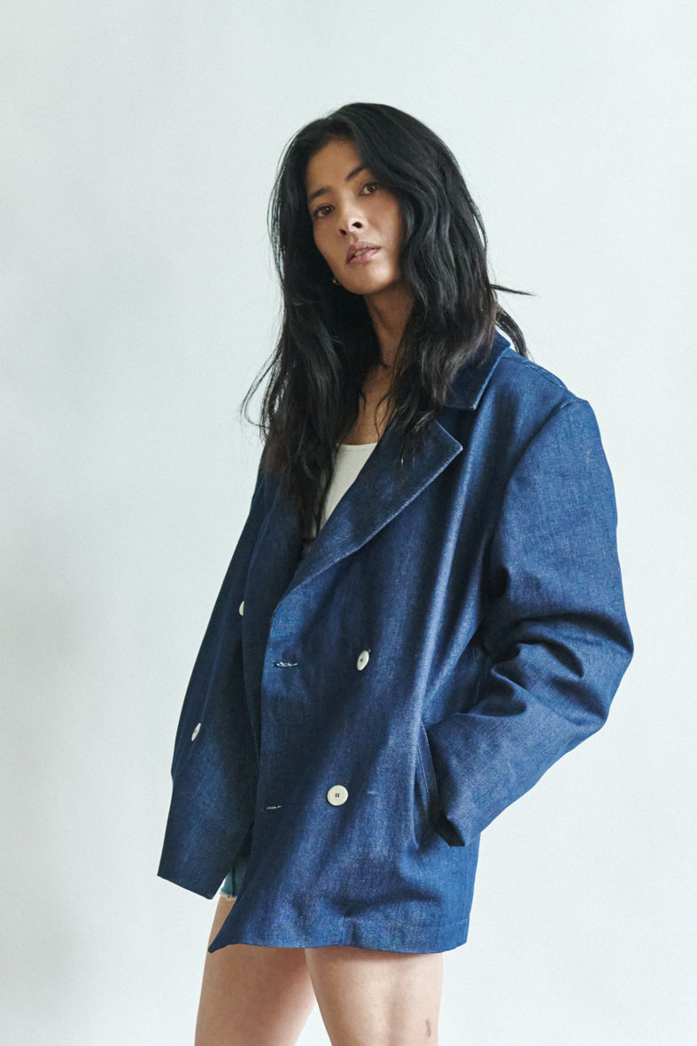 BK + Saturnino logo denim caban jacket